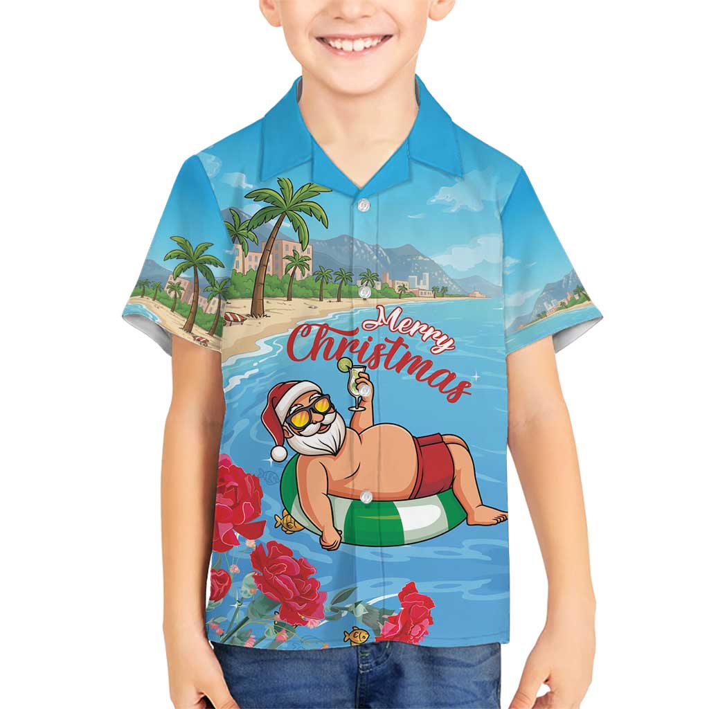 Monaco Christmas Family Matching Off Shoulder Maxi Dress and Hawaiian Shirt Swimming Santa Claus - Wonder Print Shop