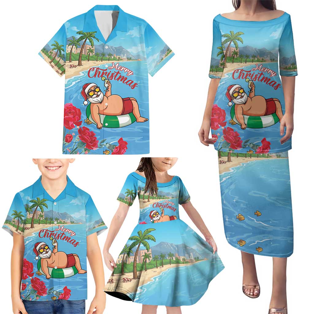 Monaco Christmas Family Matching Puletasi and Hawaiian Shirt Swimming Santa Claus - Wonder Print Shop