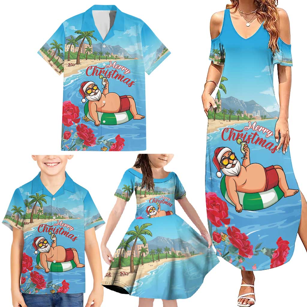 Monaco Christmas Family Matching Summer Maxi Dress and Hawaiian Shirt Swimming Santa Claus - Wonder Print Shop