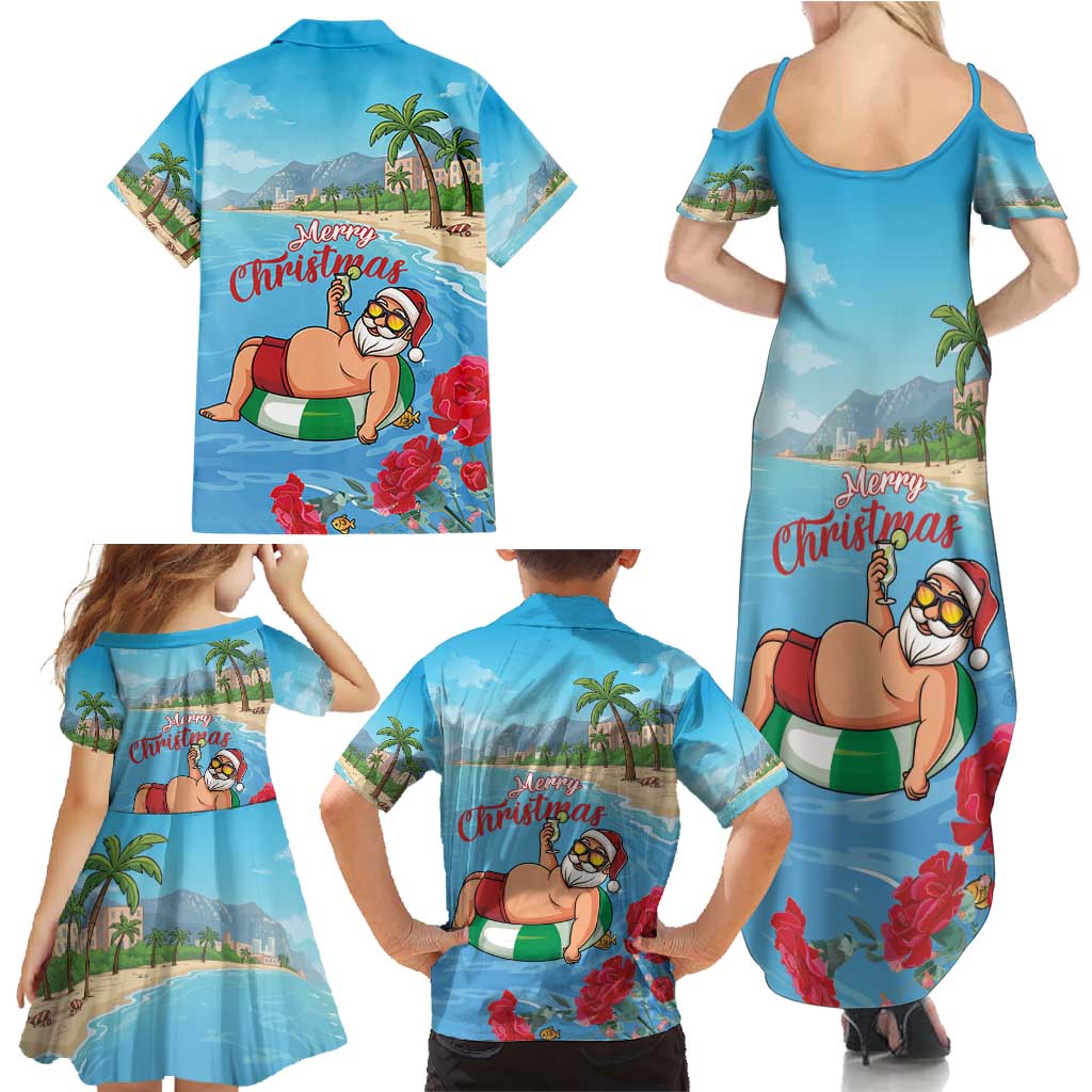 Monaco Christmas Family Matching Summer Maxi Dress and Hawaiian Shirt Swimming Santa Claus - Wonder Print Shop