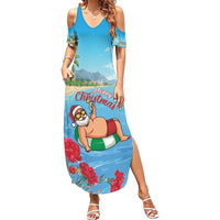 Monaco Christmas Family Matching Summer Maxi Dress and Hawaiian Shirt Swimming Santa Claus - Wonder Print Shop