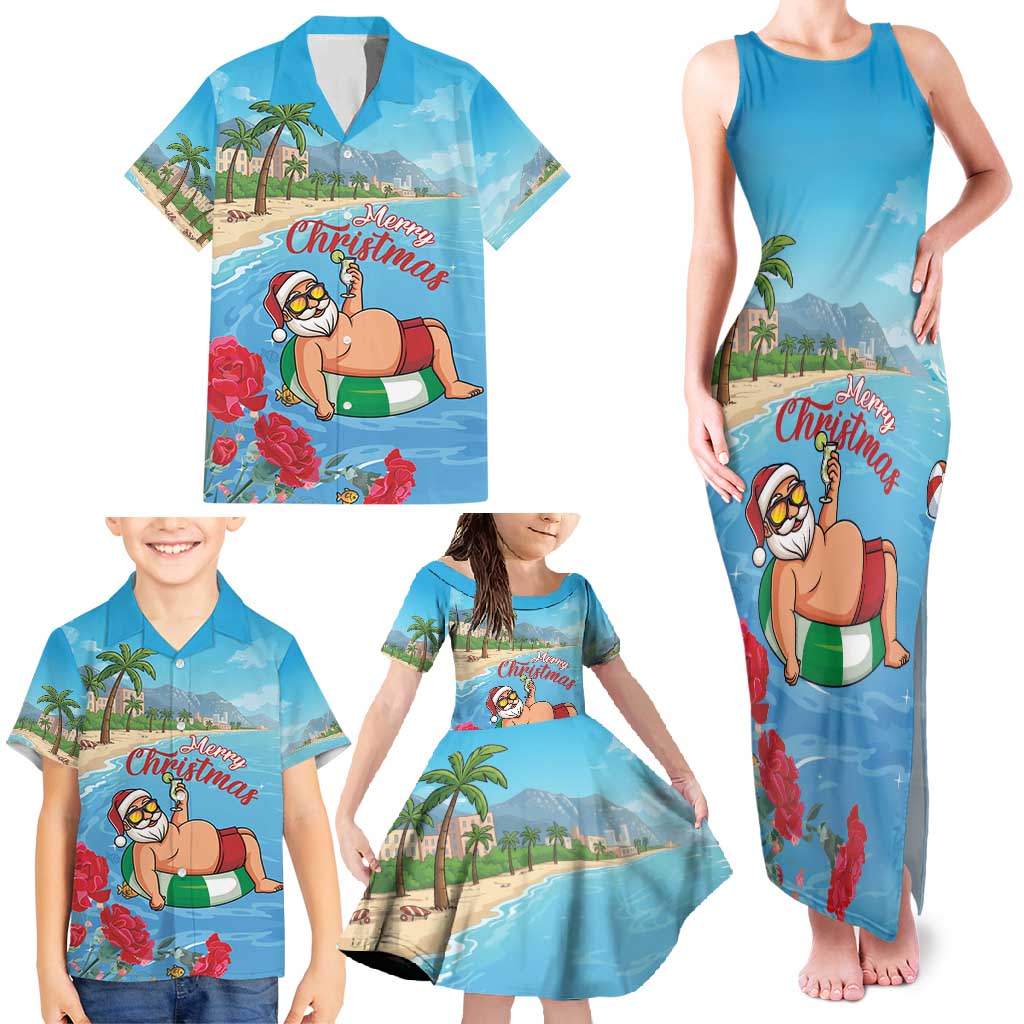 Monaco Christmas Family Matching Tank Maxi Dress and Hawaiian Shirt Swimming Santa Claus - Wonder Print Shop
