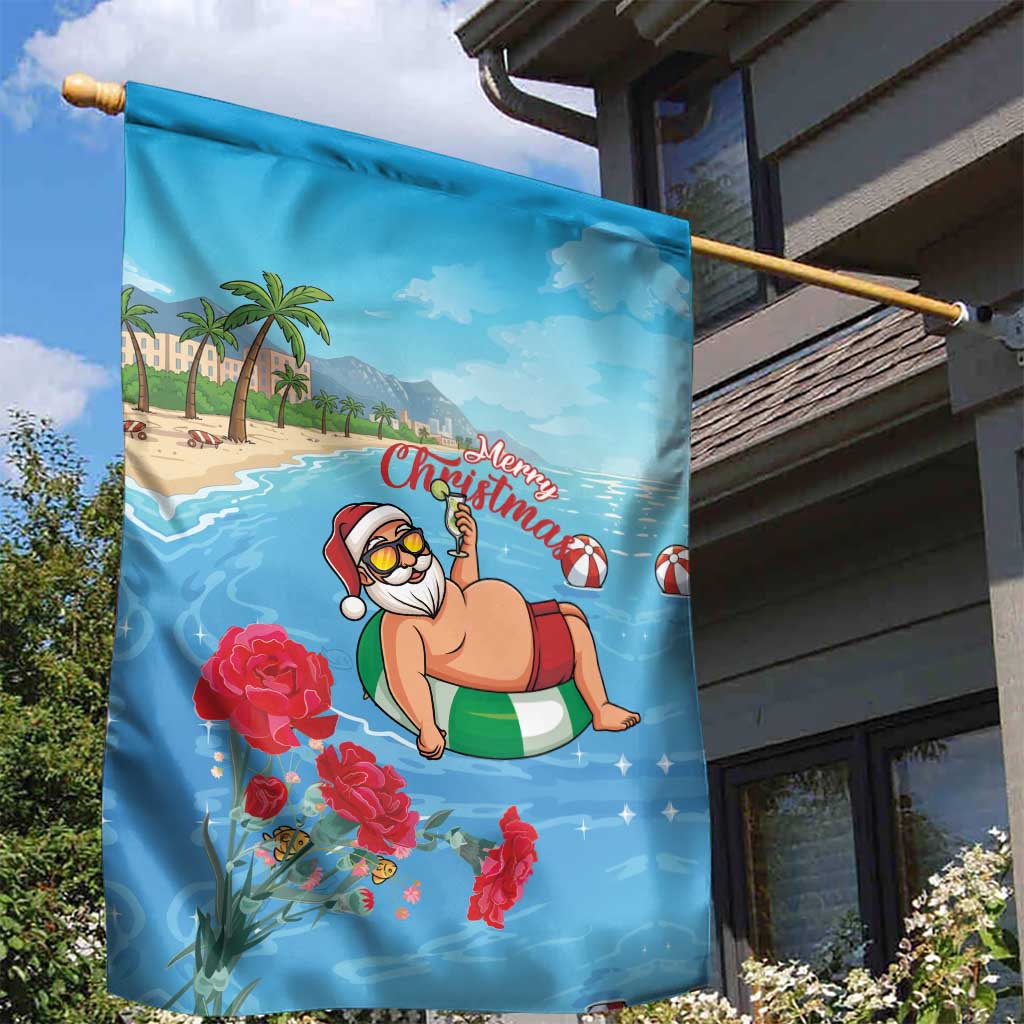Monaco Christmas Garden Flag Swimming Santa Claus - Wonder Print Shop