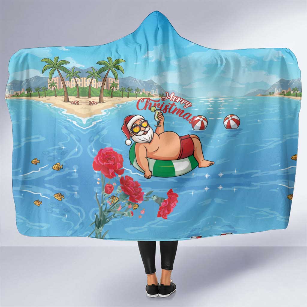 Monaco Christmas Hooded Blanket Swimming Santa Claus - Wonder Print Shop