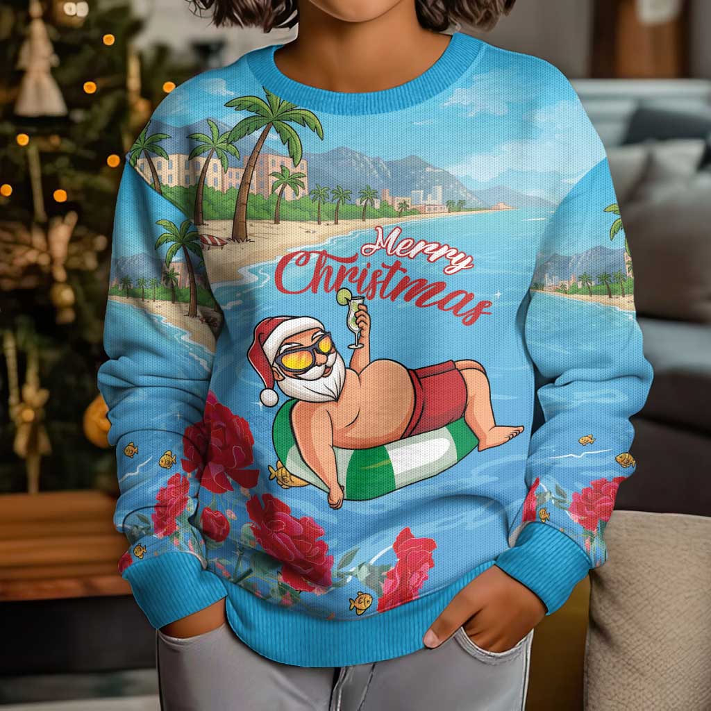 Monaco Christmas Kid Ugly Christmas Sweater Swimming Santa Claus - Wonder Print Shop