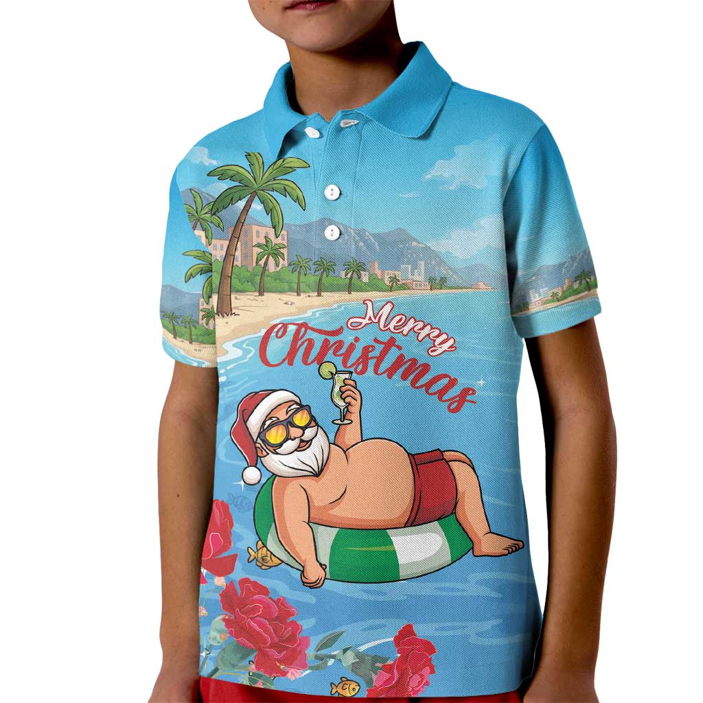 Monaco Christmas Kid Polo Shirt Swimming Santa Claus - Wonder Print Shop