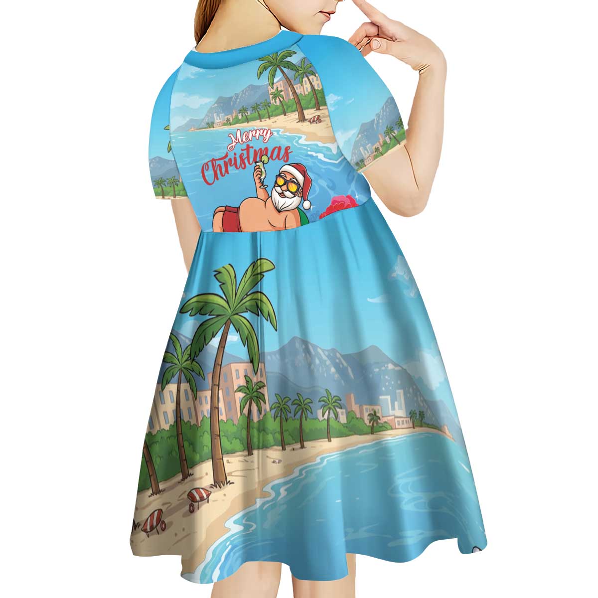 Monaco Christmas Kid Short Sleeve Dress Swimming Santa Claus - Wonder Print Shop