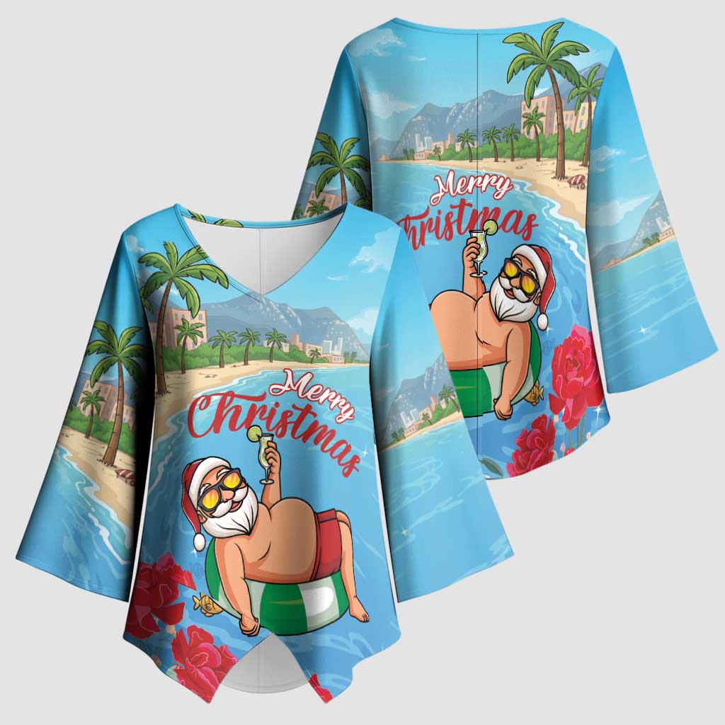 Monaco Christmas Kimono Sleeve Blouse Swimming Santa Claus - Wonder Print Shop