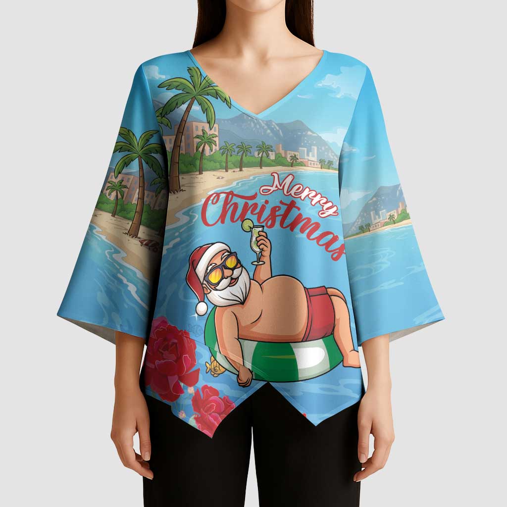 Monaco Christmas Kimono Sleeve Blouse Swimming Santa Claus - Wonder Print Shop