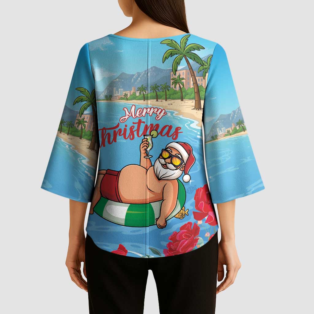 Monaco Christmas Kimono Sleeve Blouse Swimming Santa Claus - Wonder Print Shop