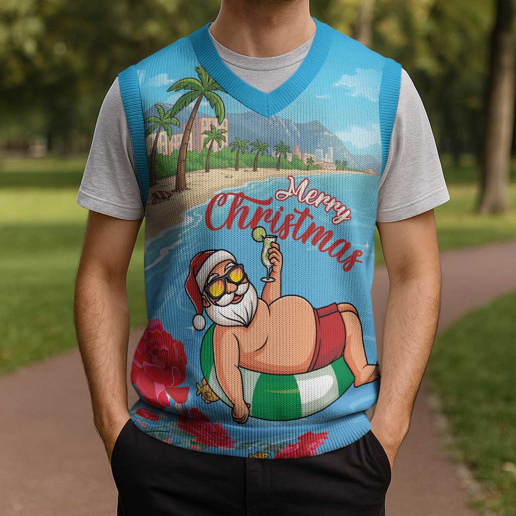 Monaco Christmas Knitted V-Neck Vest Swimming Santa Claus - Wonder Print Shop