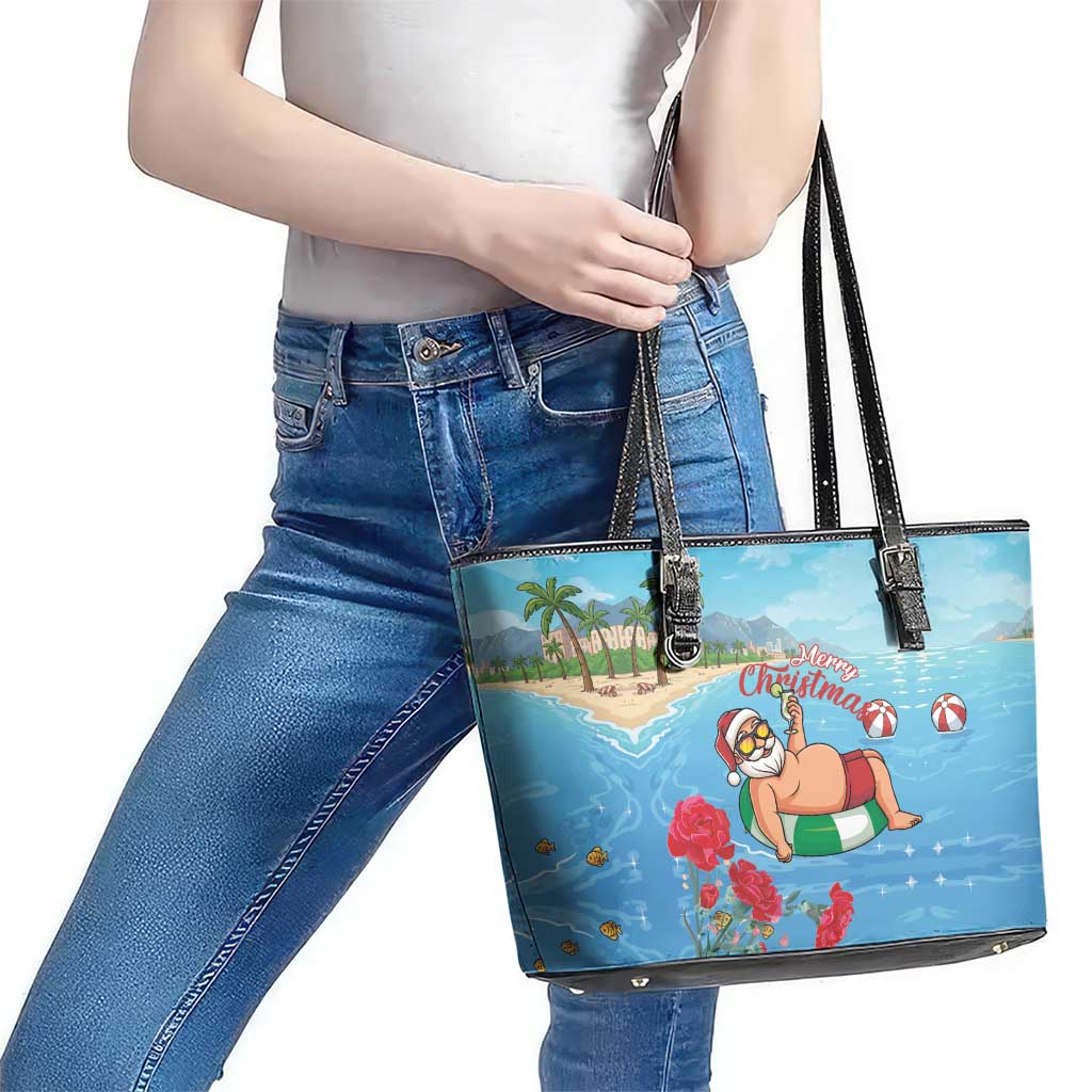 Monaco Christmas Leather Tote Bag Swimming Santa Claus - Wonder Print Shop