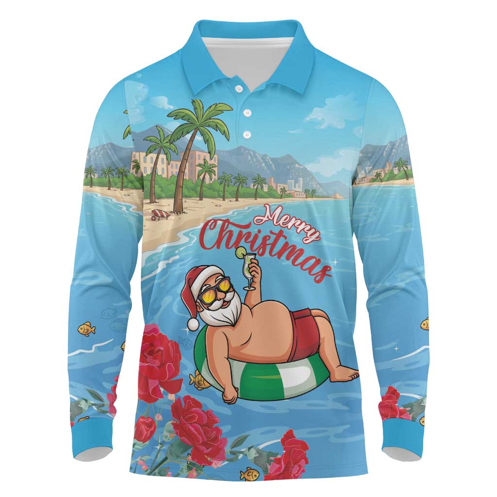 Monaco Christmas Long Sleeve Polo Shirt Swimming Santa Claus - Wonder Print Shop
