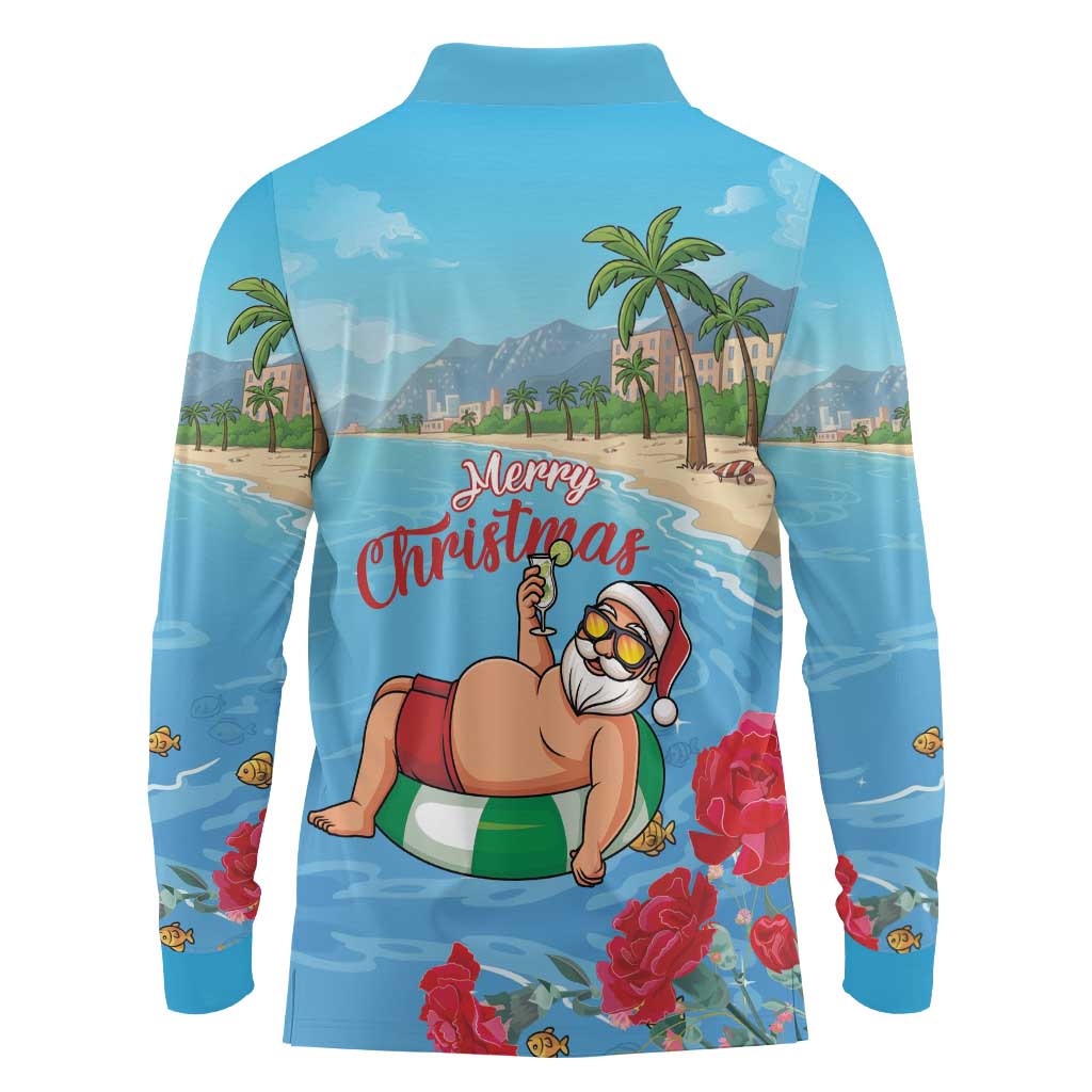 Monaco Christmas Long Sleeve Polo Shirt Swimming Santa Claus - Wonder Print Shop