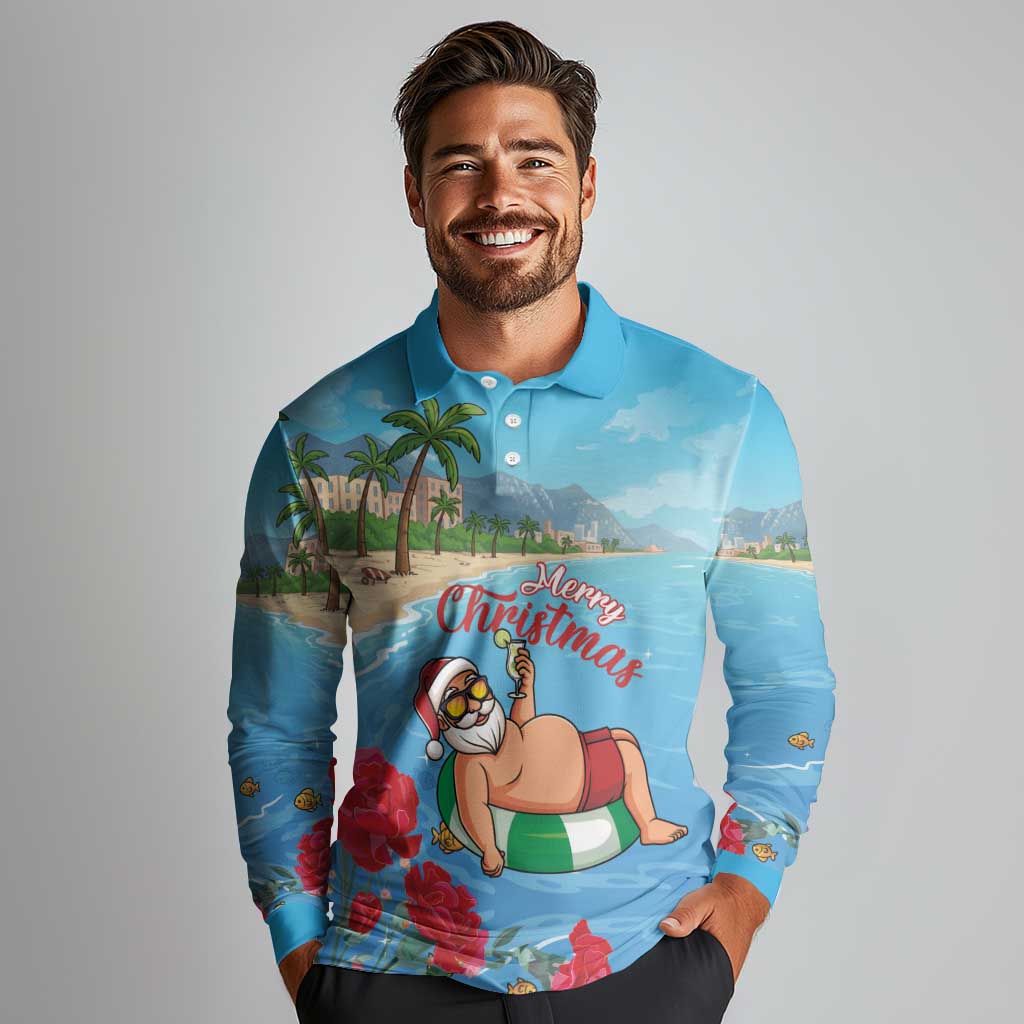 Monaco Christmas Long Sleeve Polo Shirt Swimming Santa Claus - Wonder Print Shop