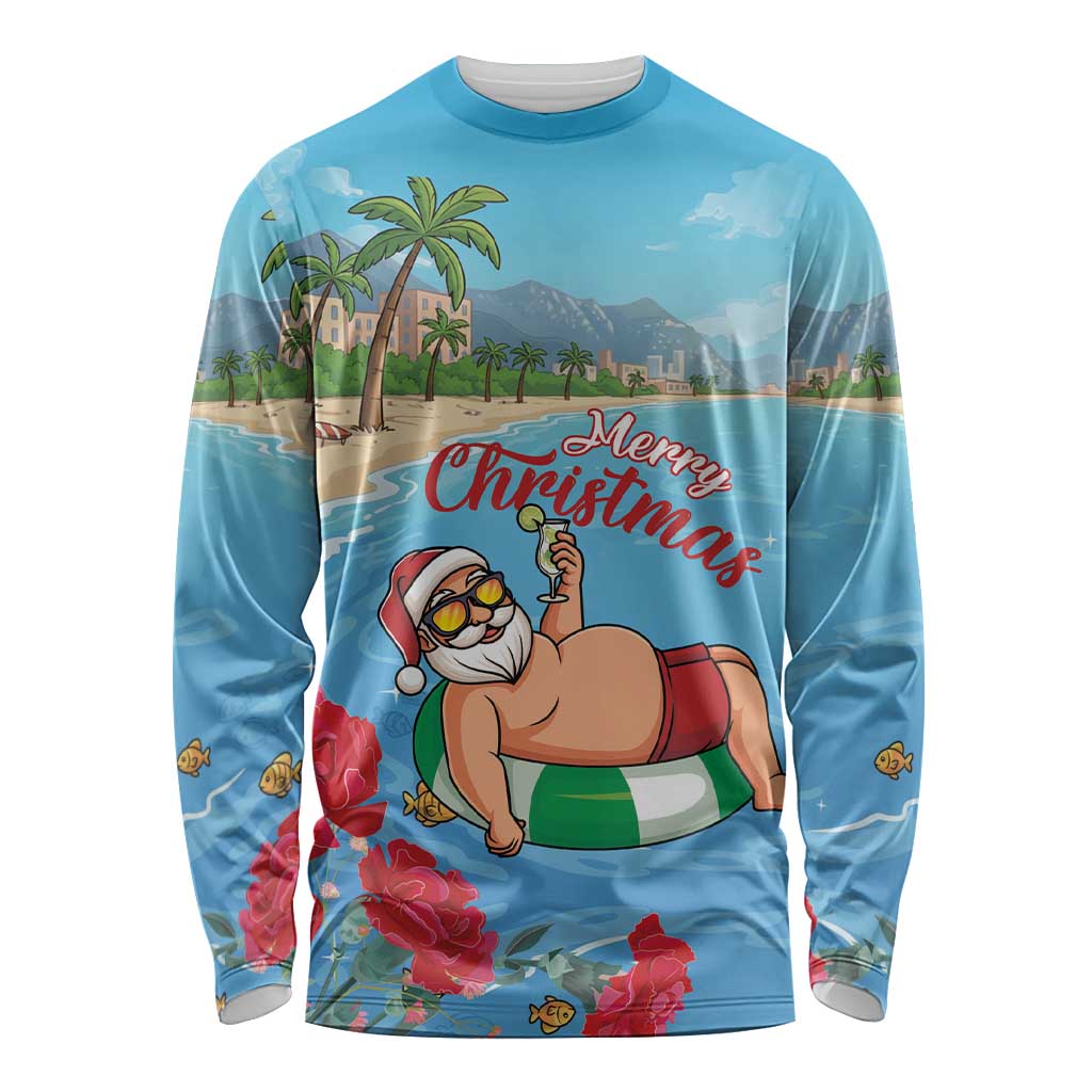 Monaco Christmas Long Sleeve Shirt Swimming Santa Claus - Wonder Print Shop