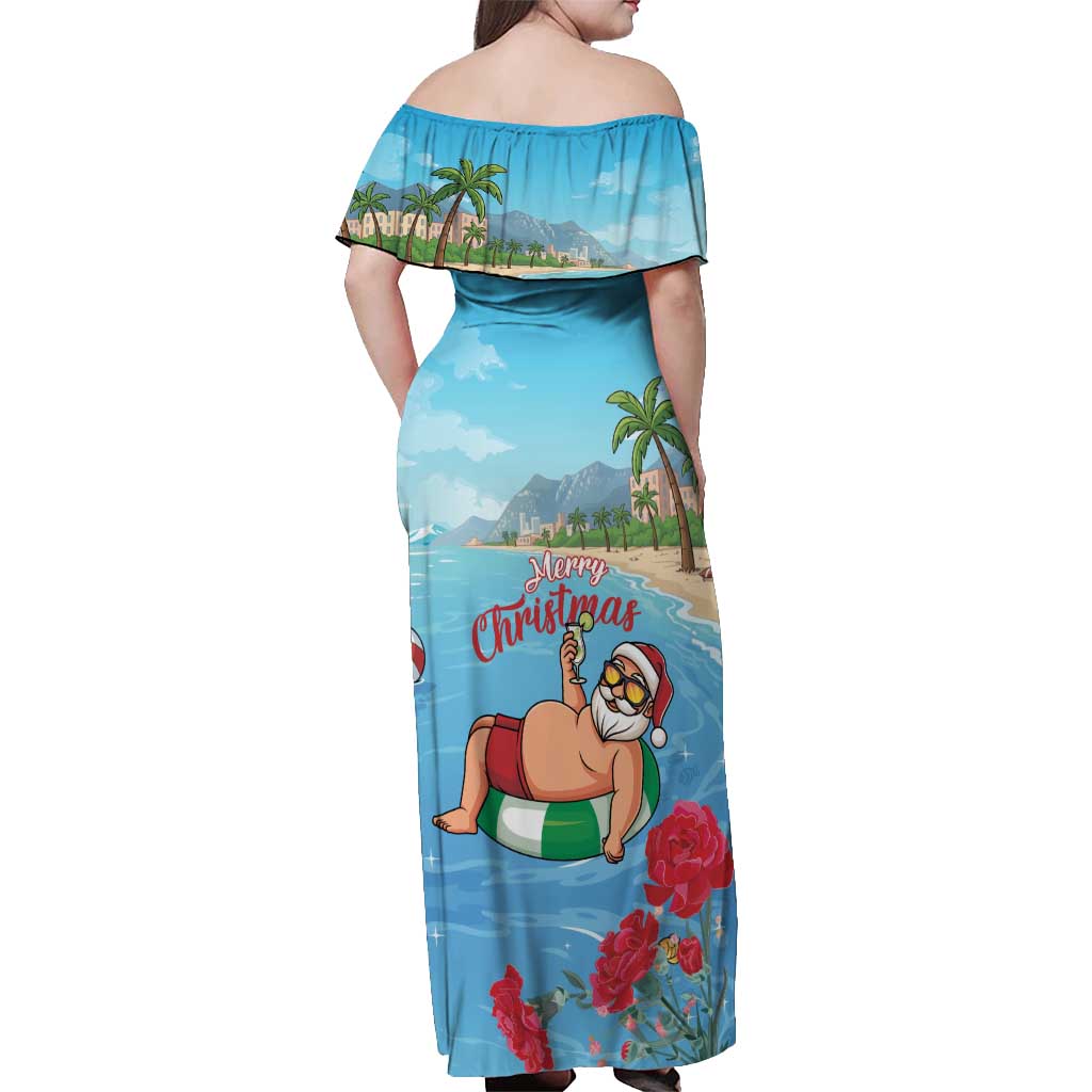 Monaco Christmas Off Shoulder Maxi Dress Swimming Santa Claus - Wonder Print Shop