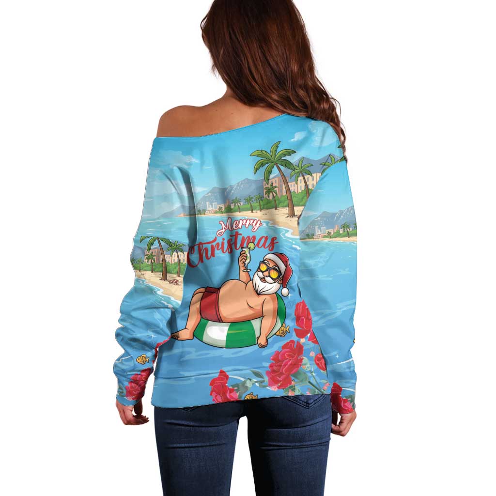 Monaco Christmas Off Shoulder Sweater Swimming Santa Claus - Wonder Print Shop