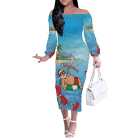 Monaco Christmas Off The Shoulder Long Sleeve Dress Swimming Santa Claus - Wonder Print Shop