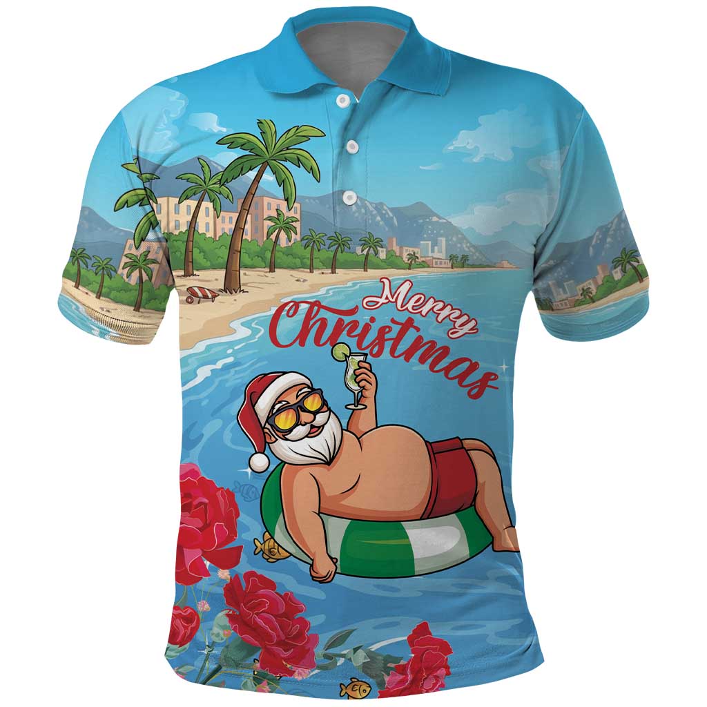 Monaco Christmas Polo Shirt Swimming Santa Claus - Wonder Print Shop