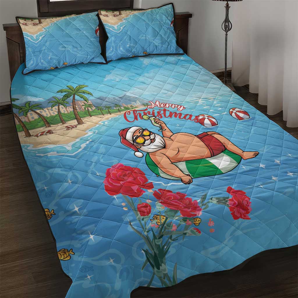 Monaco Christmas Quilt Bed Set Swimming Santa Claus - Wonder Print Shop
