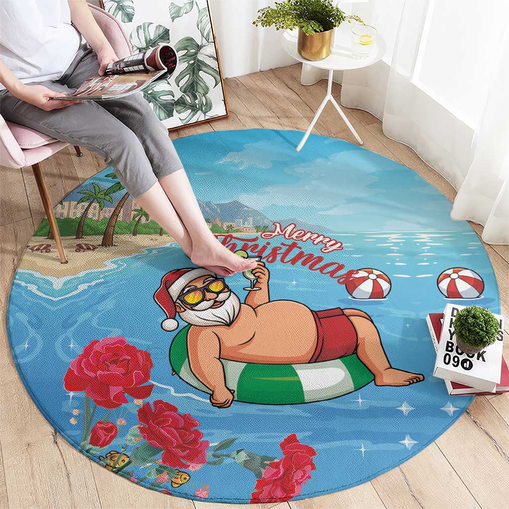 Monaco Christmas Round Carpet Swimming Santa Claus - Wonder Print Shop