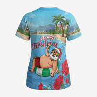 Monaco Christmas Scrub Top Swimming Santa Claus - Wonder Print Shop