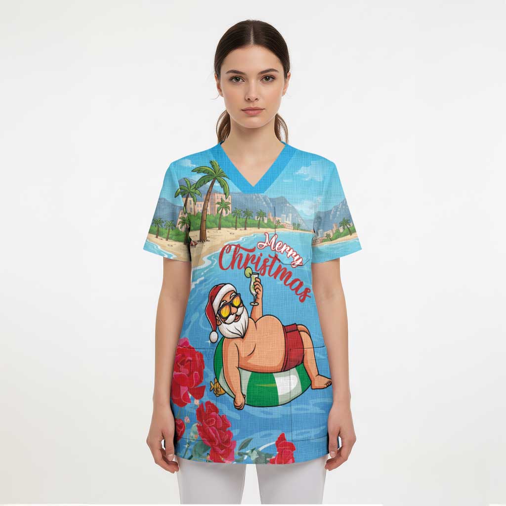 Monaco Christmas Scrub Top Swimming Santa Claus - Wonder Print Shop