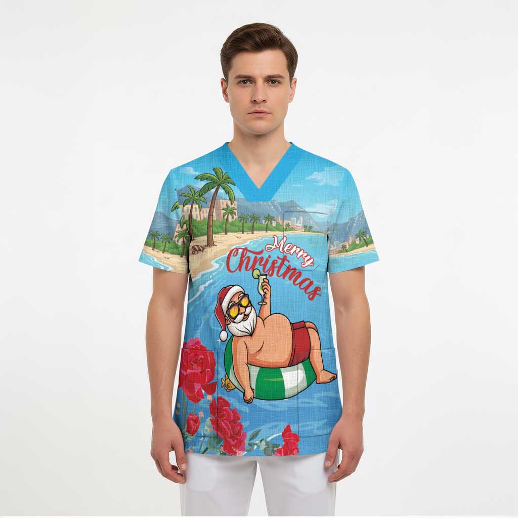 Monaco Christmas Scrub Top Swimming Santa Claus - Wonder Print Shop