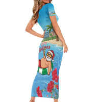 Monaco Christmas Short Sleeve Bodycon Dress Swimming Santa Claus - Wonder Print Shop