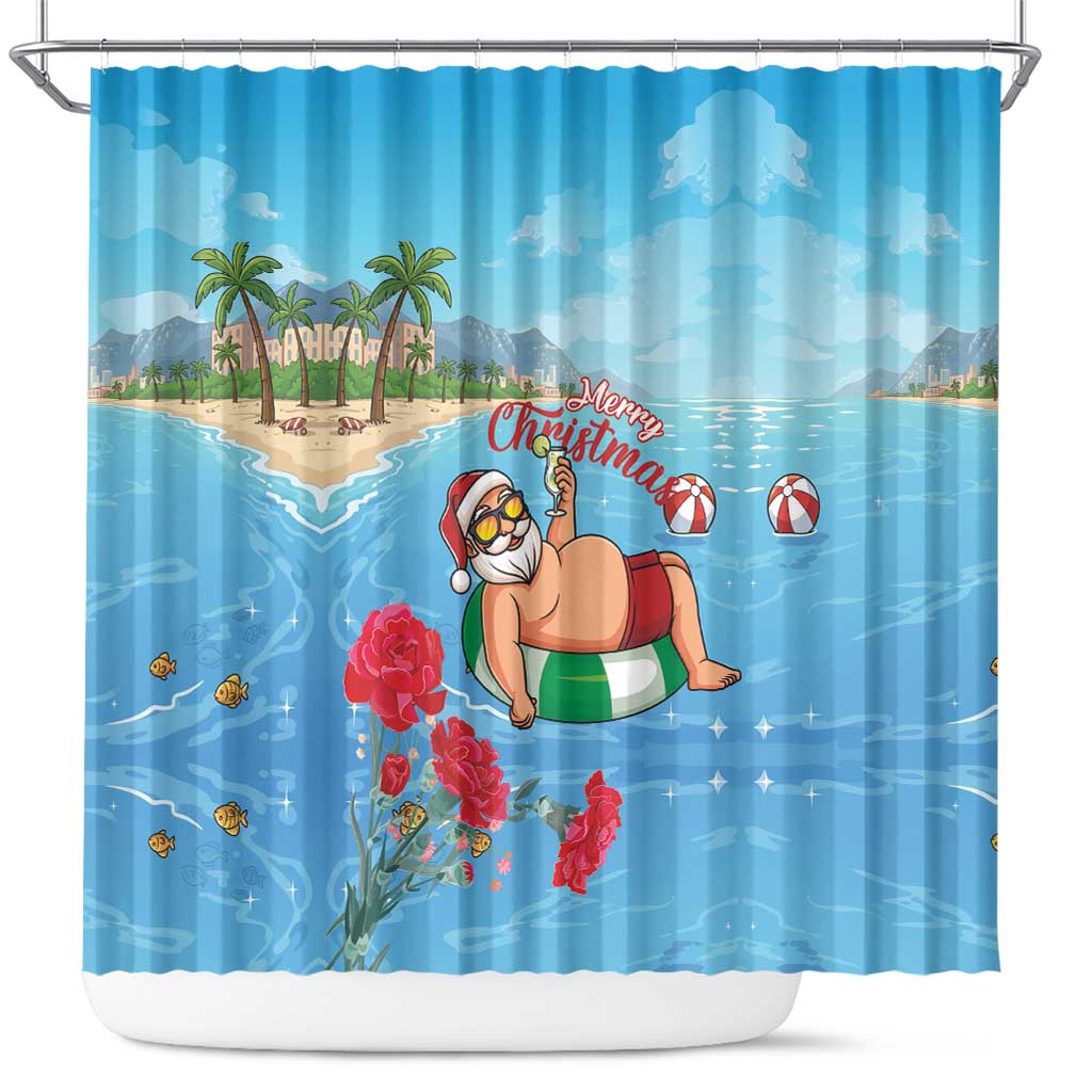 Monaco Christmas Shower Curtain Swimming Santa Claus - Wonder Print Shop