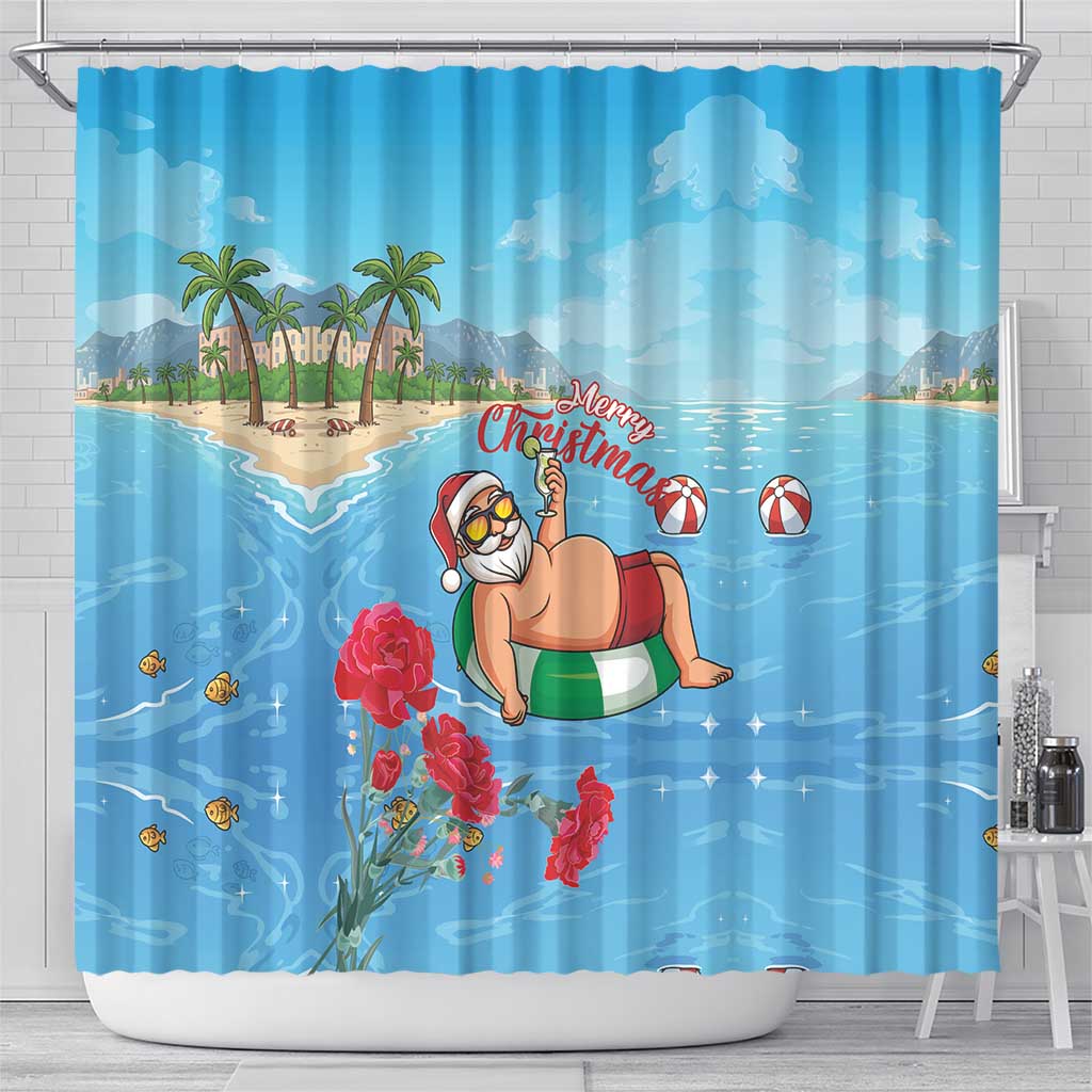Monaco Christmas Shower Curtain Swimming Santa Claus - Wonder Print Shop