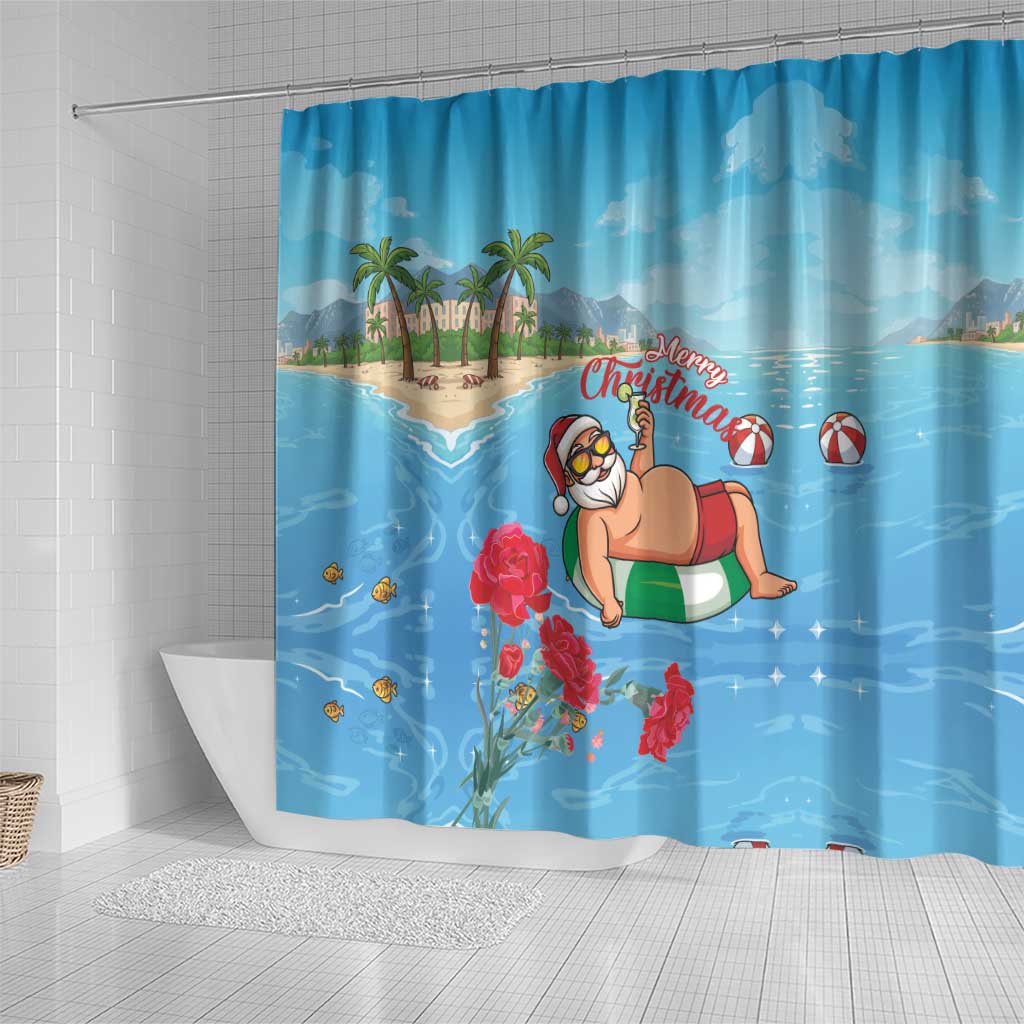 Monaco Christmas Shower Curtain Swimming Santa Claus - Wonder Print Shop
