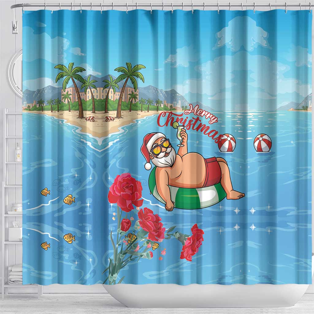 Monaco Christmas Shower Curtain Swimming Santa Claus - Wonder Print Shop