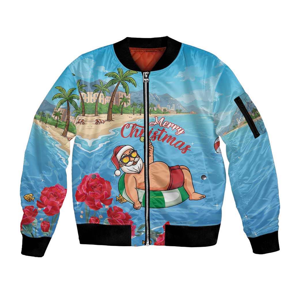 Monaco Christmas Sleeve Zip Bomber Jacket Swimming Santa Claus - Wonder Print Shop