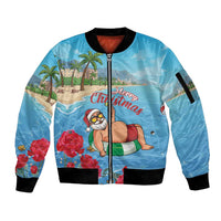 Monaco Christmas Sleeve Zip Bomber Jacket Swimming Santa Claus - Wonder Print Shop
