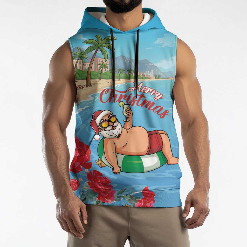 Monaco Christmas Sleeveless Hoodie Swimming Santa Claus - Wonder Print Shop