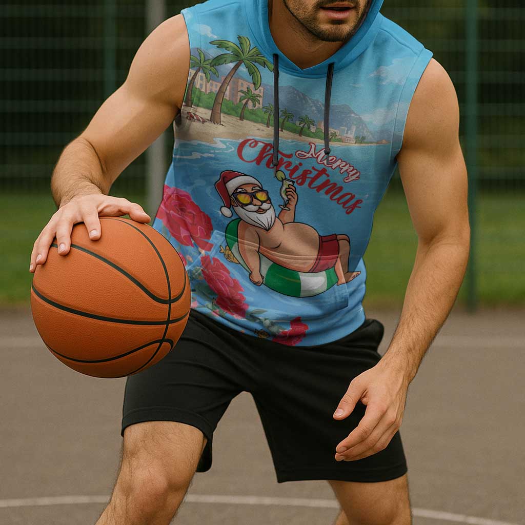 Monaco Christmas Sleeveless Hoodie Swimming Santa Claus - Wonder Print Shop