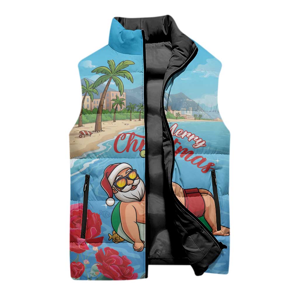 Monaco Christmas Sleeveless Puffer Jacket Swimming Santa Claus - Wonder Print Shop