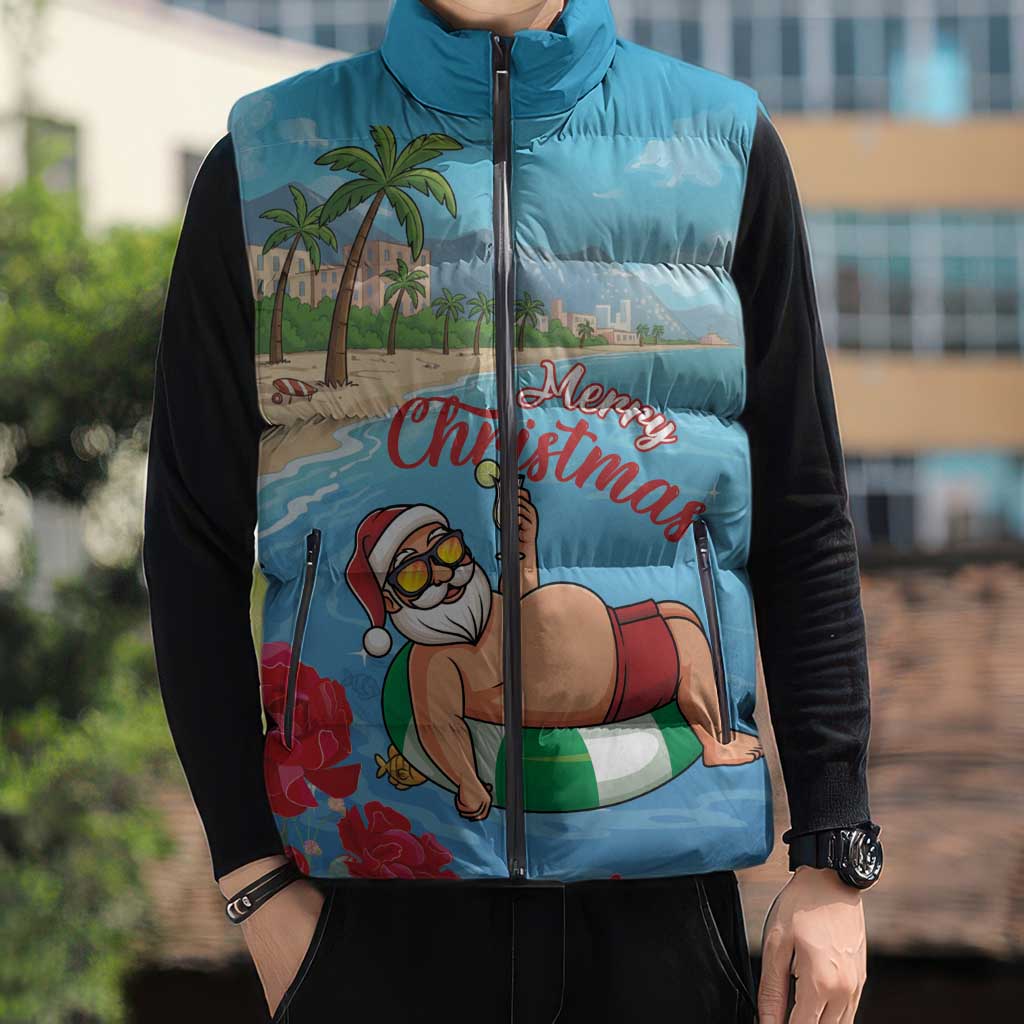 Monaco Christmas Sleeveless Puffer Jacket Swimming Santa Claus - Wonder Print Shop