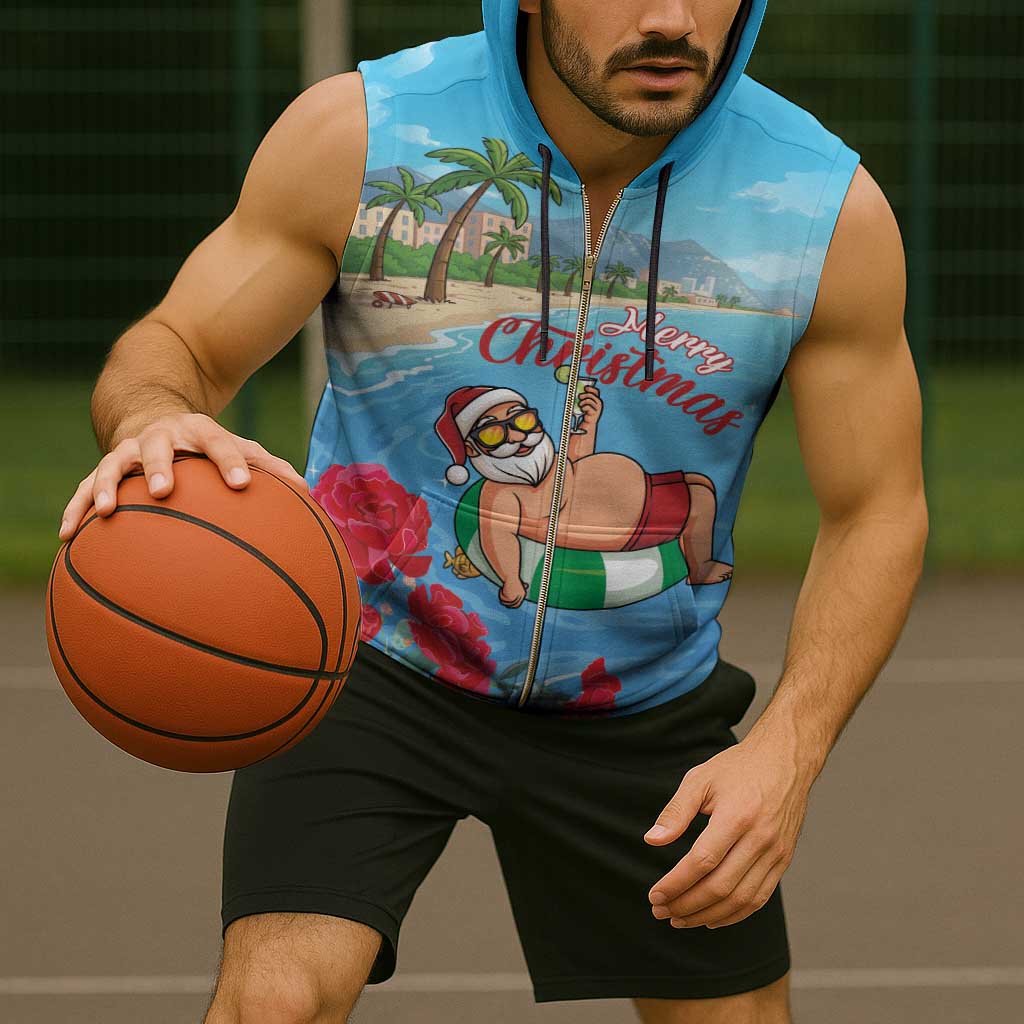 Monaco Christmas Sleeveless Zip Hoodie Swimming Santa Claus - Wonder Print Shop