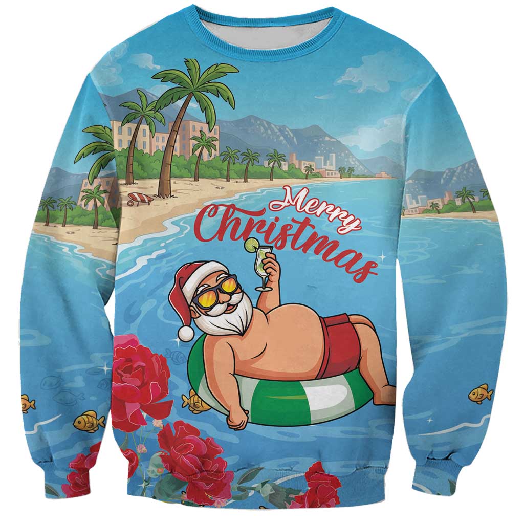 Monaco Christmas Sweatshirt Swimming Santa Claus - Wonder Print Shop