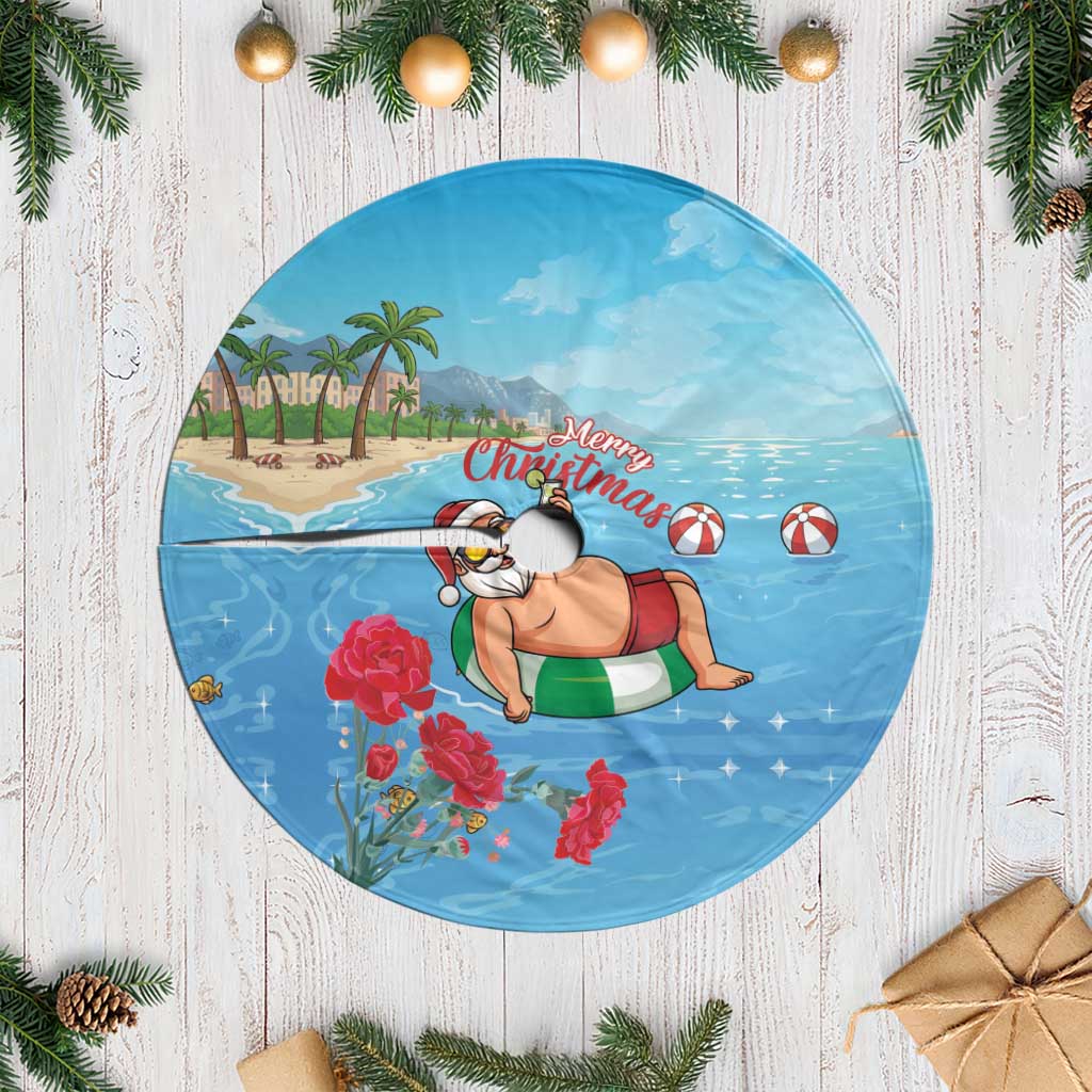 Monaco Christmas Tree Skirt Swimming Santa Claus - Wonder Print Shop