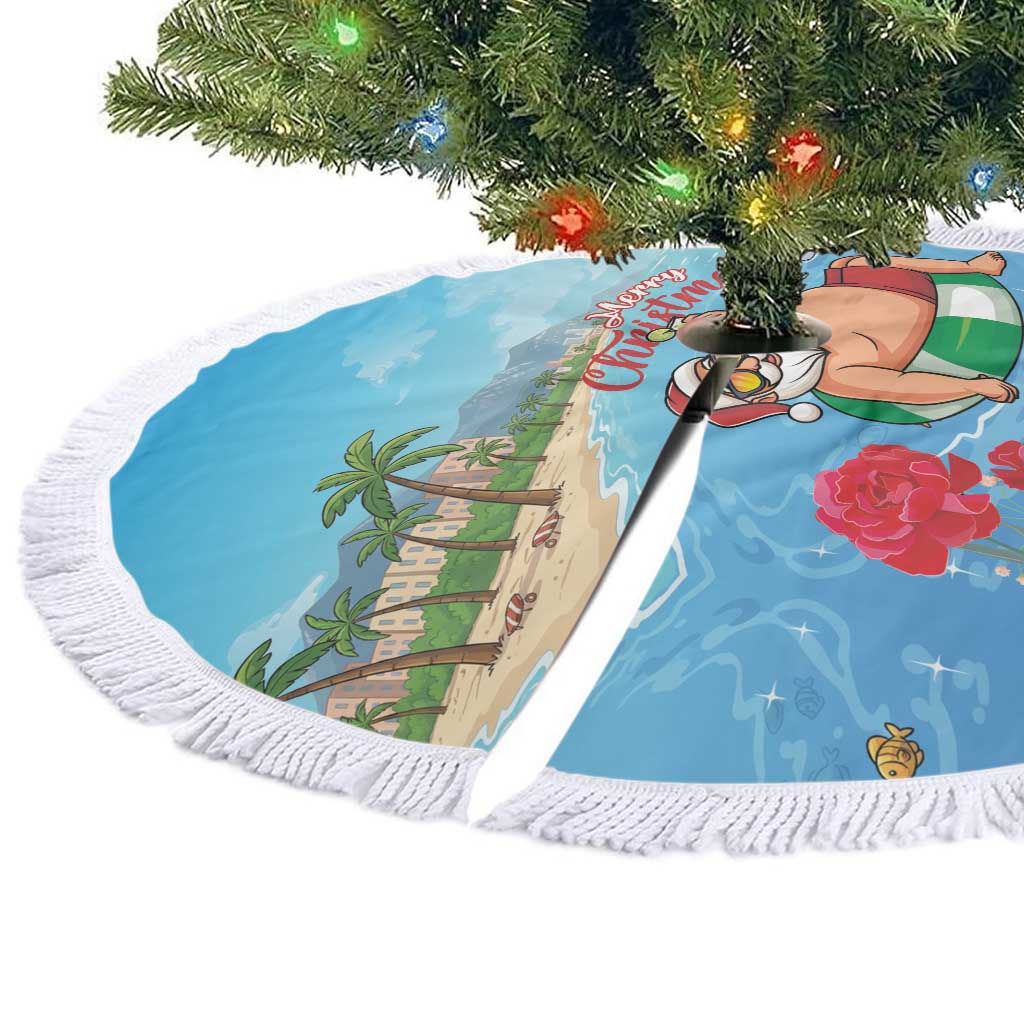Monaco Christmas Tree Skirt Swimming Santa Claus - Wonder Print Shop