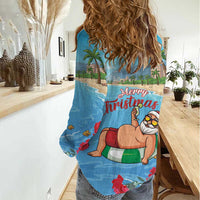 Monaco Christmas Women Casual Shirt Swimming Santa Claus - Wonder Print Shop