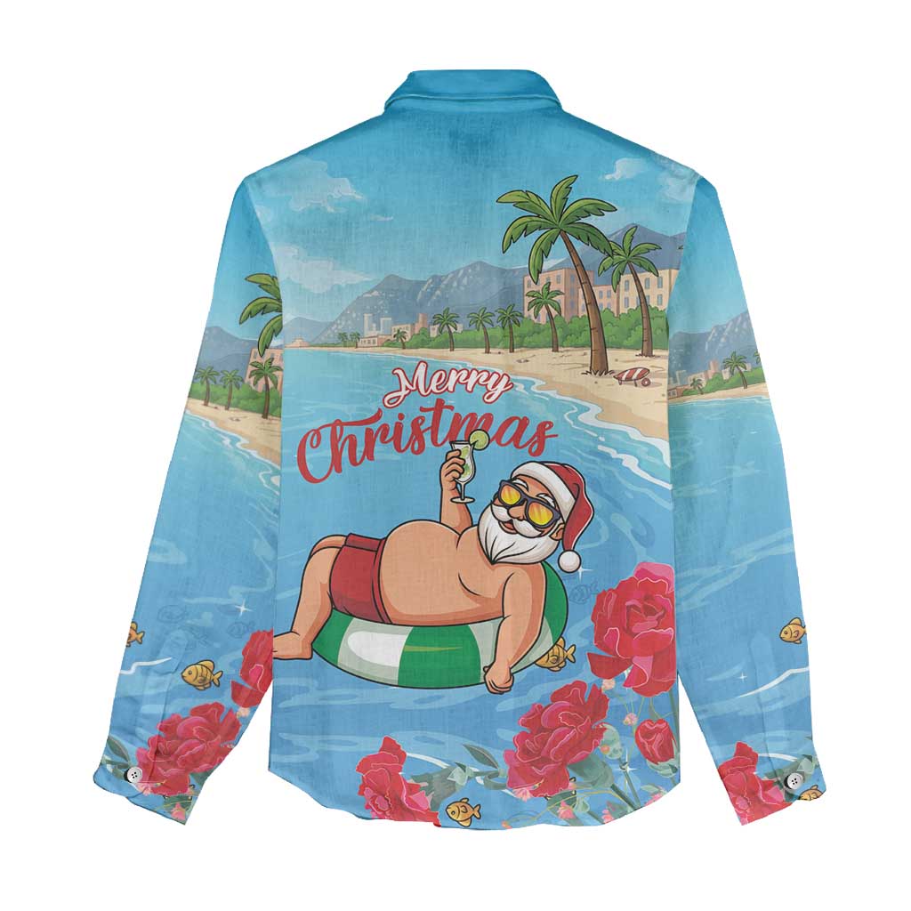 Monaco Christmas Women Casual Shirt Swimming Santa Claus - Wonder Print Shop