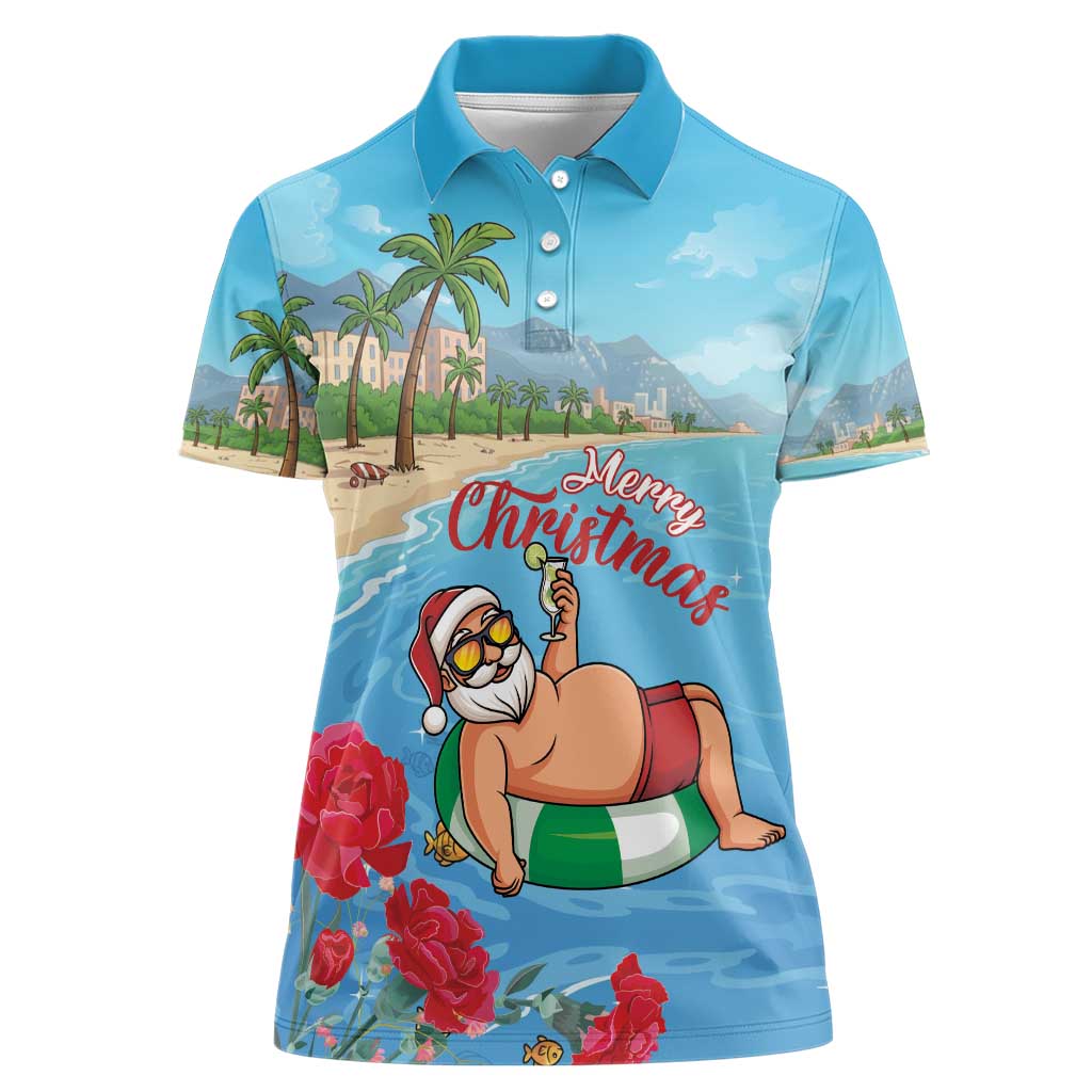 Monaco Christmas Women Polo Shirt Swimming Santa Claus - Wonder Print Shop