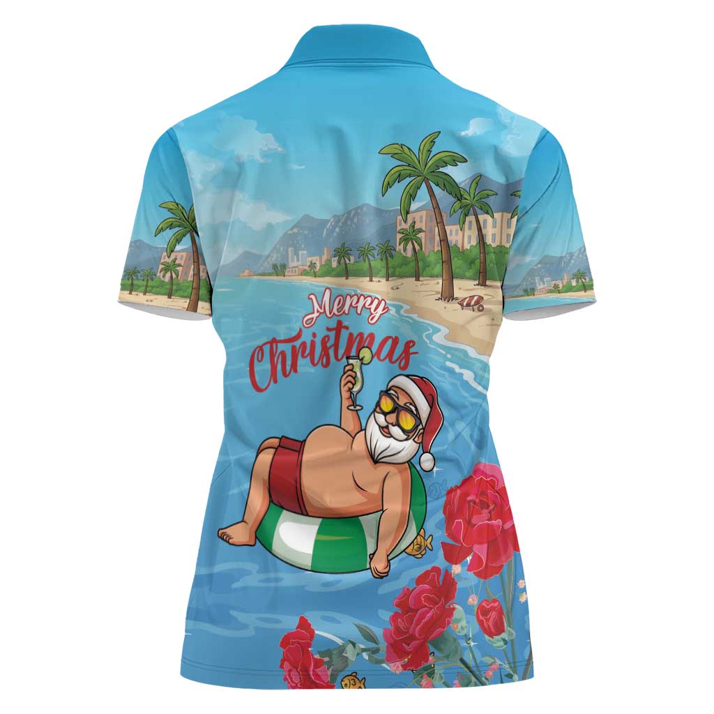 Monaco Christmas Women Polo Shirt Swimming Santa Claus - Wonder Print Shop