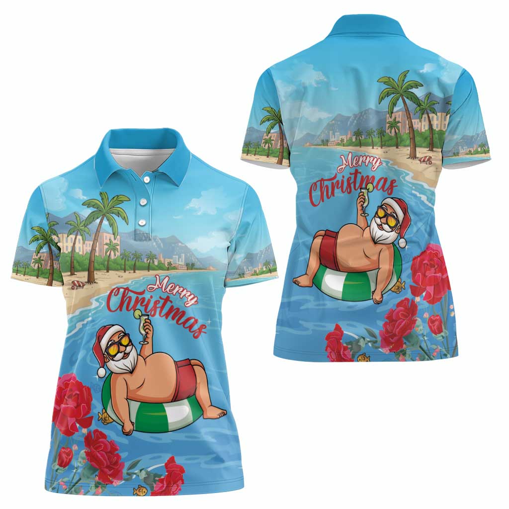 Monaco Christmas Women Polo Shirt Swimming Santa Claus - Wonder Print Shop