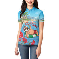 Monaco Christmas Women Polo Shirt Swimming Santa Claus - Wonder Print Shop